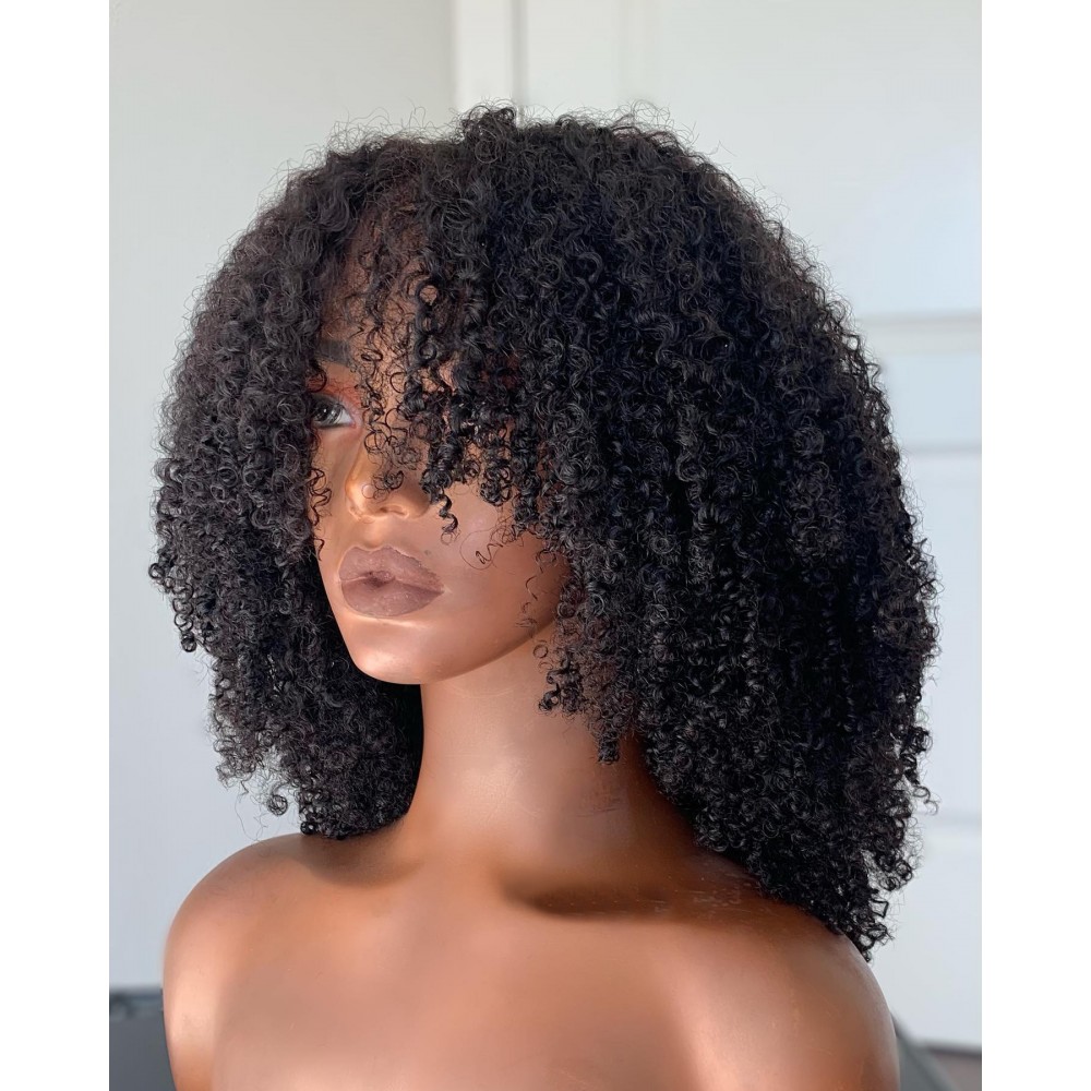 Afro Kinky Curly Wig With Bangs Full Machine Made Scalp 180 200 250 Density Remy Brazilian Short Curly Human Hair Wigs