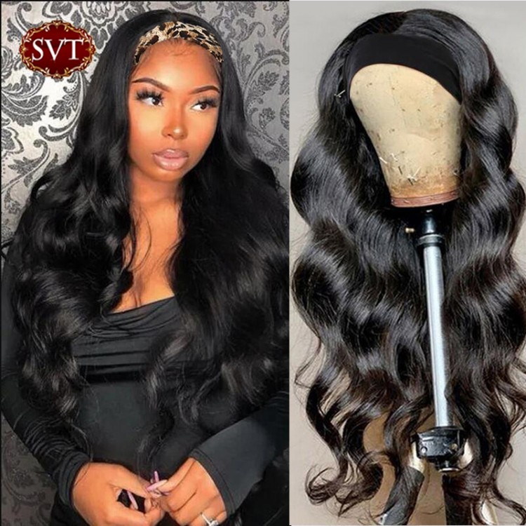 SVT Headband Wig Human Hair Scarf Wig 180% Density Remy Brazilian Body Wave Wig Natural Wavy Glueless Human Hair Wigs for Women