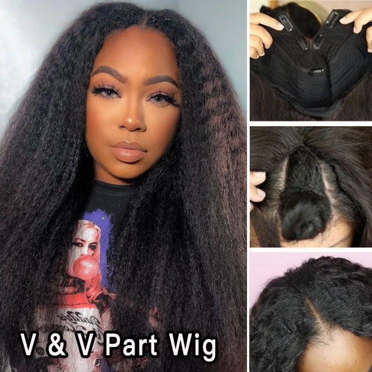 U Part Wig Human Hair Kinky Straight V Part Wigs Human Hair Brazilian Virgin Hair Glueless No Leave Out No Lace 180% Density