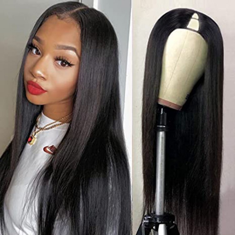 V U Part Wig Human Hair No Leave Out Straight Brazilian Human Hair Wigs No Glue Remy Human Hair Wig for Women