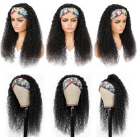 100% Headband Wigs Human Hair Wig Grip Headband Scarf Brazilian Curly Wave Glueless Remy Hair With Headband wig For Black Women