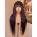 Straight Wig With Bangs Fringe Full Machine Made Bob Human Hair Wigs For Women Brazilian Remy Glueless Natural Black Fringe Wig