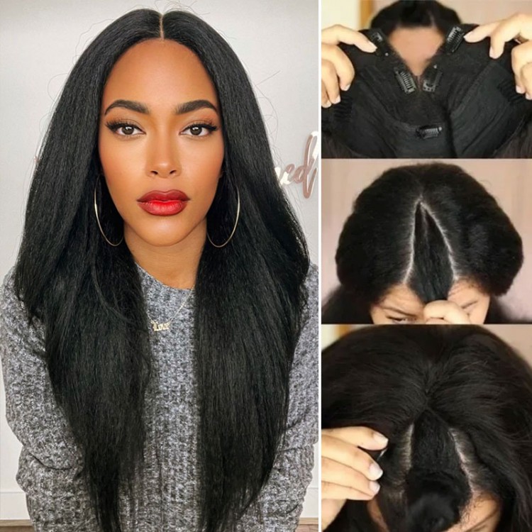 V Part Wig No Leave Out Kinky Straight Human Hair Wigs Quick Easy No Glue Human Hair Brazilian Remy Wigs Affordable For Women