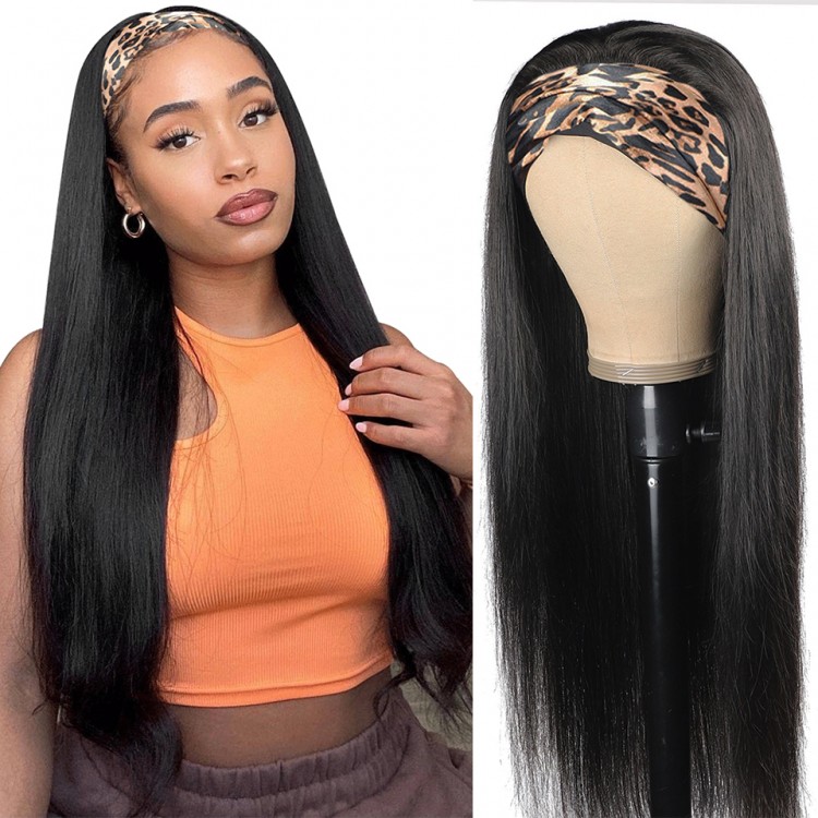 Straight Headband 100%Human Hair Wigs Body /Curly /Water Wave Wigs Remy Peruvian Hair No Glue Scarf Half Full Machine Made Wigs