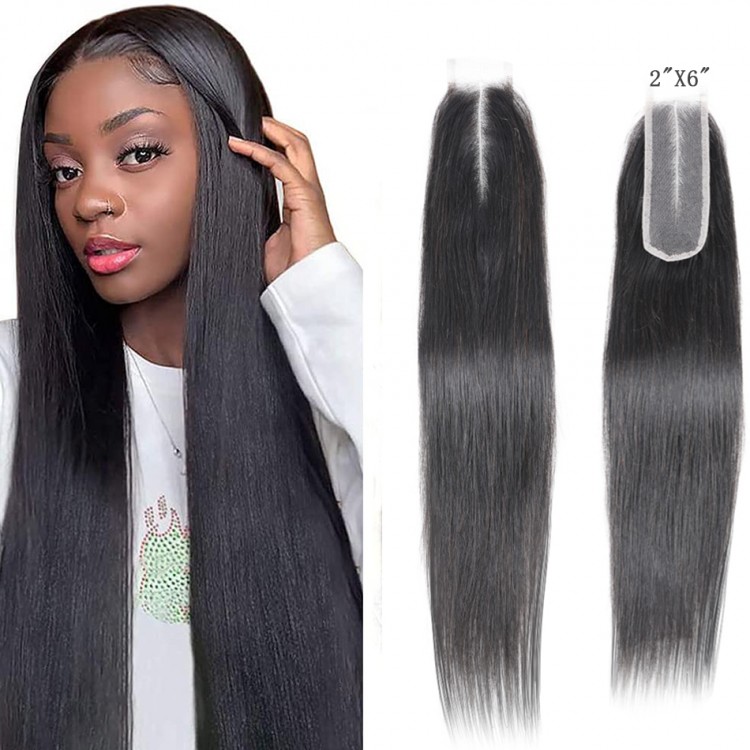 Bliss Transparent Closure for Women Braziian Straight Human Hair Soft Virgin Hair 2x6 Pre Plucked Lace Closure Natural Hairline