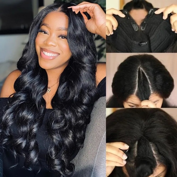 Body Wave V Part Wig Natural Human Hair Wigs 10~30 Inch For Black Women 180% Hair Brazilian Remy Hair Wig Cheap Human Hair Wig