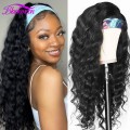 Peruvian Loose Deep Wave Headband Scarf  Wig Human Hair Remy Full Machine Made Wig For Black Women Natural Color Glueless Wigs