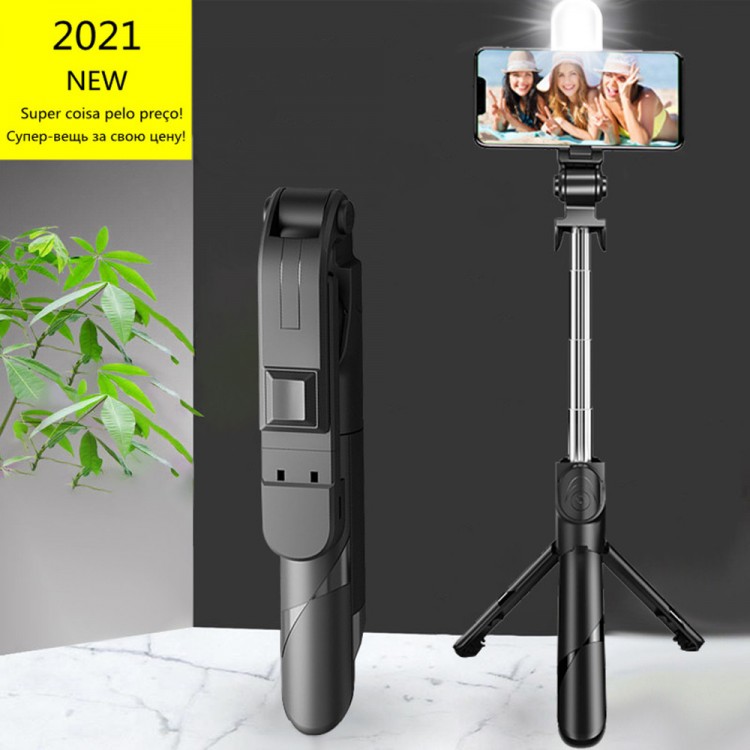 2021 NEW Bluetooth Wireless Selfie Stick Mini Tripod Extendable Monopod with fill light Remote shutter For IOS Android phone