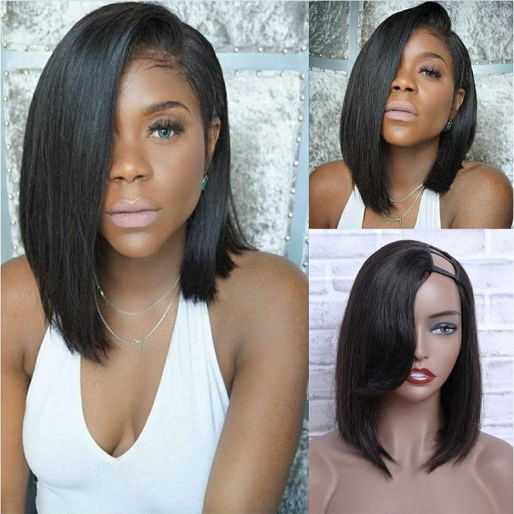 12inch Human Hair Wigs for Black Women U Part Wig Human Hair Upgraded Left Side U Part Bob Wig Human Hair 100% Brazilian Hair