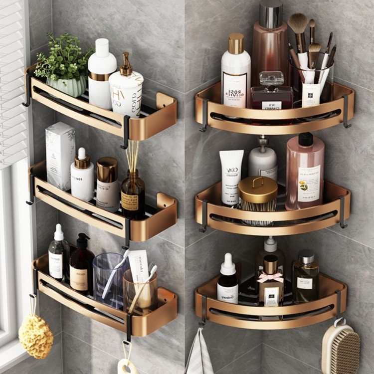 Luxury Bathroom Shelves Triangle Corner Shelf Shower Storage Rack Holder Wall Mounted Toilet Organizer Bathroom Accessories