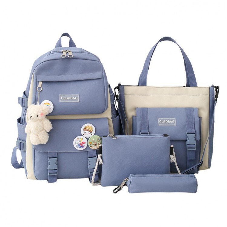 4PCS School Backpack Combo Set Tote Bag Schoolbag Cute Pendant For Teenage Girl Cute Travel Rucksack Women Fancy High School Bag