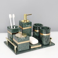 Marble Bathroom Set Toothbrush Holder Pump Soap Dispenser Dish Couple Cups Wedding Gifts Presents Malachite Green Sanitary Ware