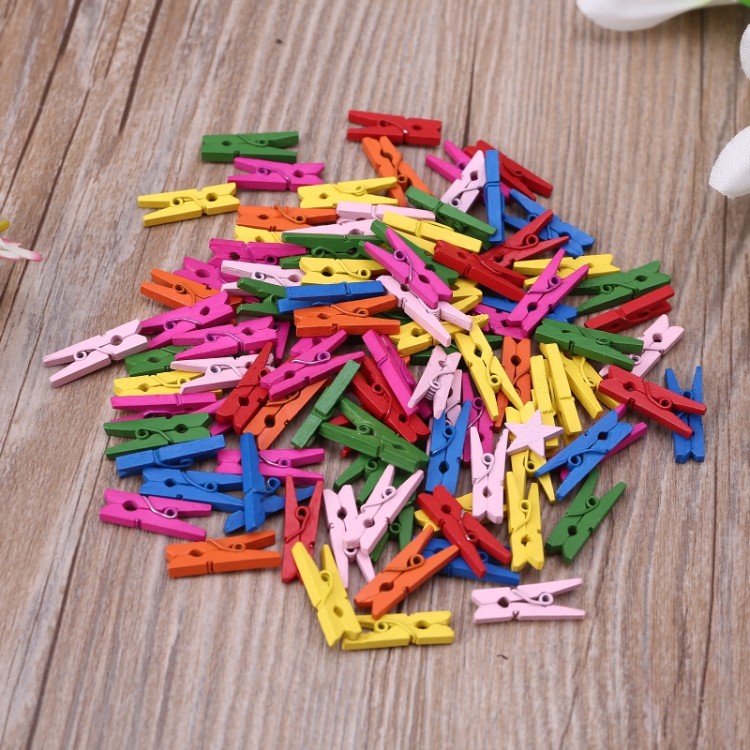 Photo Wooden Clip 100 Pieces 25mm Mini Natural Wood Clip for Photo Paper Clothespin Craft Decoration Wooden Shelf