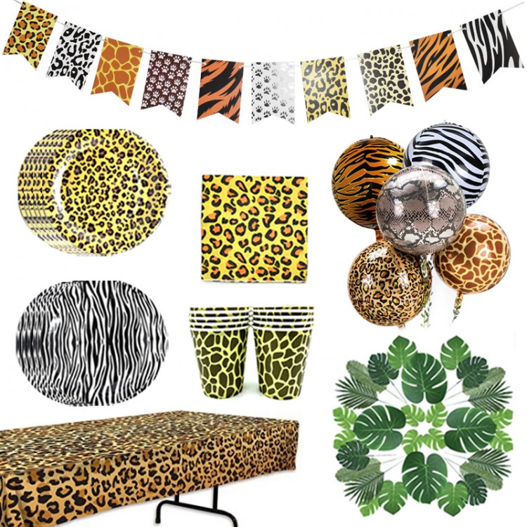 10 Guests Woodland Animals Disposable Tableware Leopard Print Napkin Plate Tiger One Birthday Decor Happy Birthday Decor Kid Boy