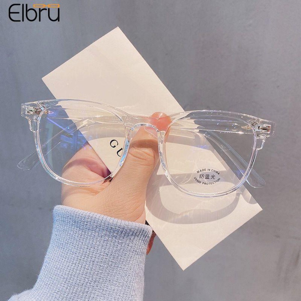 Elbru Anti Blue Light Computer Myopia Glasses Women Men Ultralight Clear Round Nearsighted Eyeglasses Diopters 0 to-600 Unisex