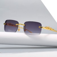 Fashion Vintage Rimless Square Sunglasses Women Men Luxury Brand Designer Popular Travel Driving Metal Leopard Head Sun Glasses