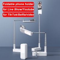 MAMEN Portable Phone Holder Foldable Selfie Stick with LED Fill Light Bluetooth Compatible for Smartphone YouTube Video Stand