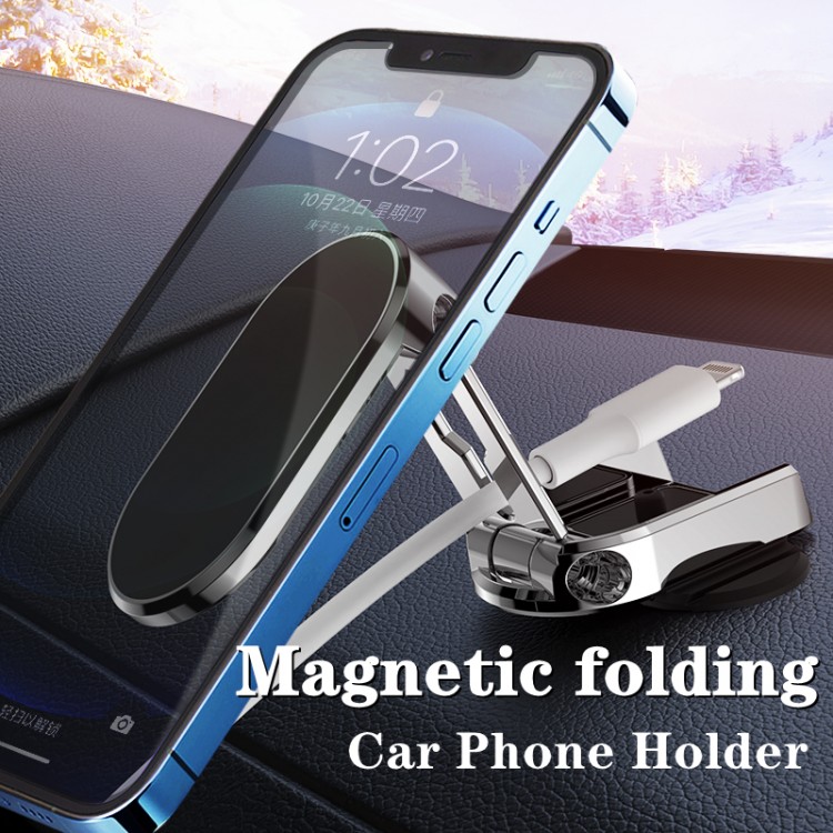 Folding Magnetic Car Phone Holder Rotatable Mini Strip Shape Stand For Huawei Metal Strong Magnet GPS Car Mount for iPhone 13