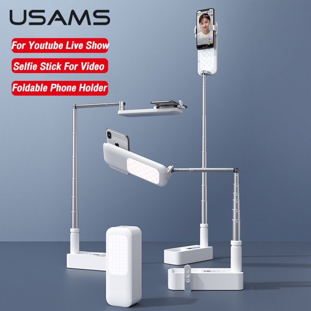 USAMS Portable Phone Holder Wireless Remote Control Stand LED Fill Selfie Light For Phone Live Video Live Broadcast Youtube