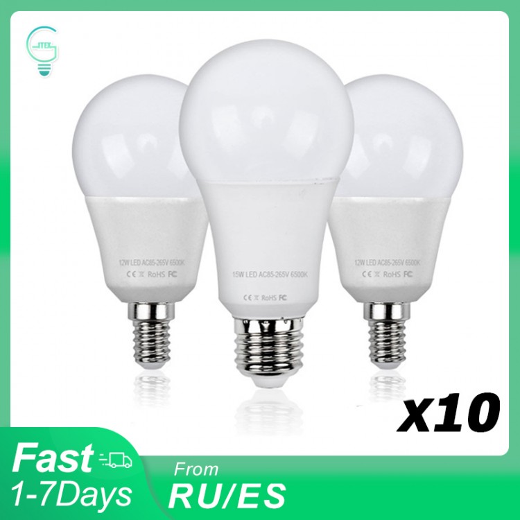10 Pcs LED Bulb E27 220V 240V Lampada Ampoule Bombilla Real Power 3W 5W 7W 9W 12W 15W LED Lamp Smart IC Light