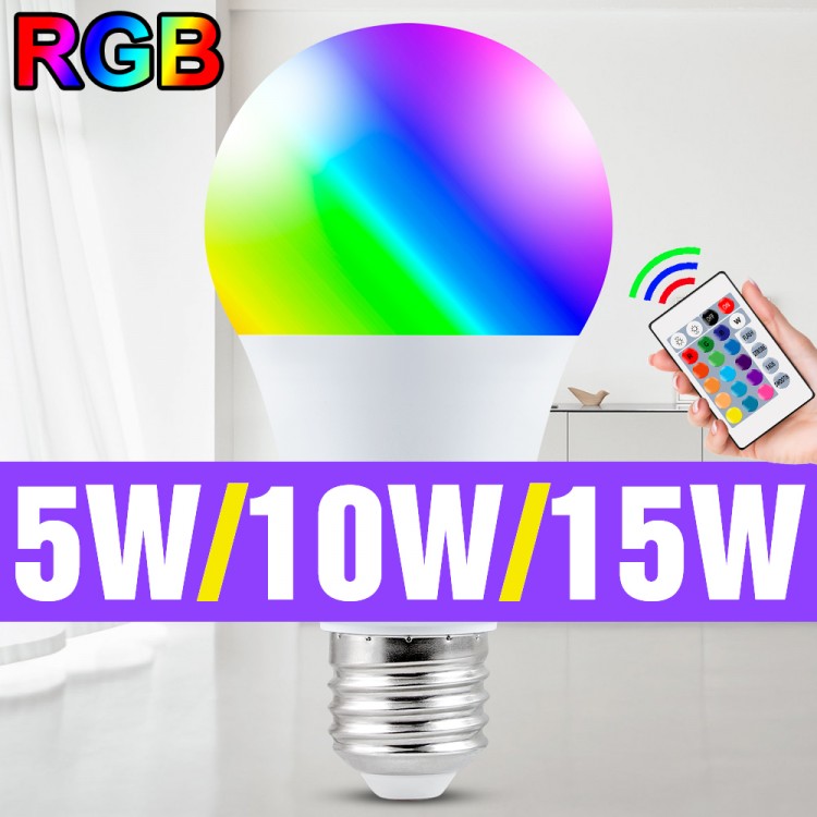 E27 RGB LED Lamp Magic Bulb 220V LED Light 5W 10W 15W LED Remote Control Bulb 2835 Spotlight Dimmable Bombillas Party Neon Lamp