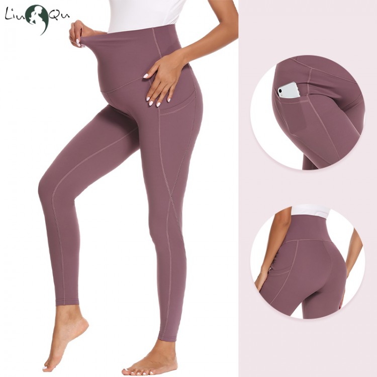 Pregnancy Mama Clothing Womens Maternity Yoga Pants for Women with Pockets High Waisted Workout Pants for Women Leggings