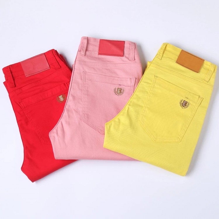 Classic Style Men&#39;s  Red yellow pink Jeans Fashion Business Casual Straight Denim Stretch Trousers Male Brand Pants