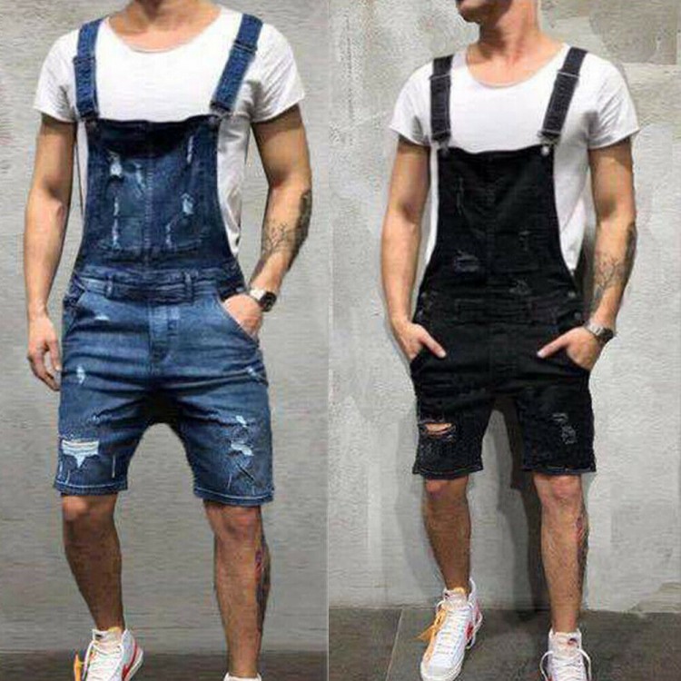 Men Overalls Short Suits One Piece Ripped Jeans Jumpsuits Trousers Vintage Denims Dungarees Holed Jeans