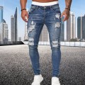 Fashion Street Style Ripped Skinny Jeans Men Vintage wash Solid Denim Trouser  Casual Slim fit pencil denim Pants hot sale