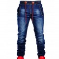 Men&#39;s New Large-Size Jeans Elasticize Waist Tie Slim Casual Classic Blue Waist Stretch Joinable Fashion Simple Jeans Pants