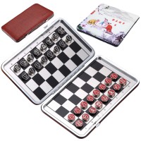 1set Travel Magnetic Pocket International Chess Leather Foldable Chessboard alloy Chessman Board Game Family Toy Portable 2022