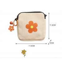 Candy-colored Flower Print Coin Purse Sanitary Napkin Storage Bag Girl Heart Large Capacity Cute Bag Canvas Simple Short Wallet