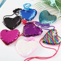 2019 Brand New Sequins Heart Shape Kids Shoulder Coin Bag Baby Girls Mermaid Cartoon Purse Handbags Mini Wallets