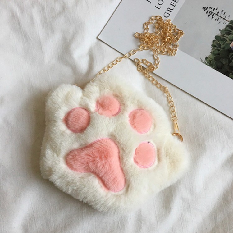 Cute Bear Paw Girls Chain Zipper Shoulder Bag Lovely Children&#39;s Soft Plush Coin Purse Baby Boys Accessories Small Crossbody Bags