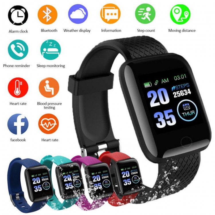 116 Plus Smart Watch 1.44 Inch Color Screen Heart Rate Blood Pressure Monitoring Track Movement IP65 Waterproof D13 Bracelet