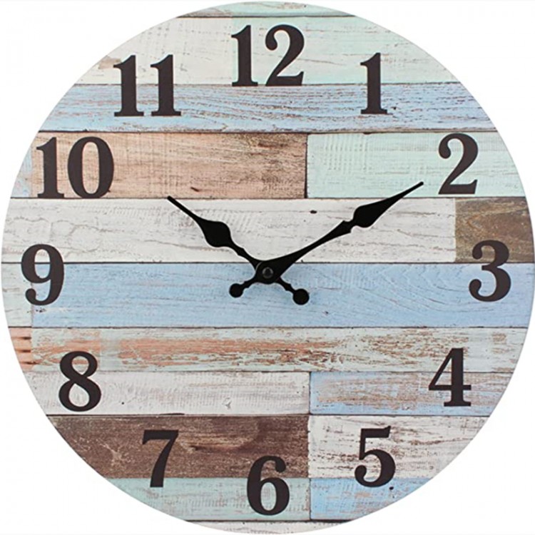 Wall Clock Wooden Decorative Round Clock 25cm/10&#39;&#39; Quartz Battery Operated Wall Watch Rustic Country Style Decor for Office Home