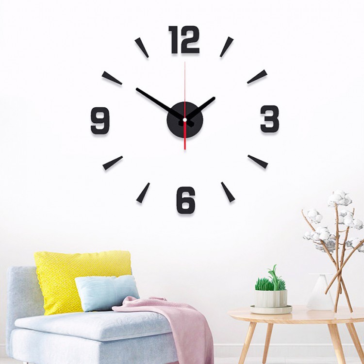 3D Home Wall Clock, 47 Inch Simple Creative Clock,10mm Thickened Metal Dial DIY Self-adhesive Wall Sticker Clock Home Decoration