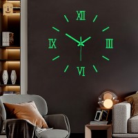 3DRoman Numeral Wall Clock Luminous Frameless Wall Clock,Silent Digital Clock Wall Sticker,Living Room Office Wall Decor Sticker