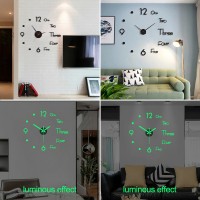 3D Wall Clock Luminous Frameless Wall Clock Digital Clock Wall Decal Sticker Silent Clock for Home Living Room Office Wall Decor