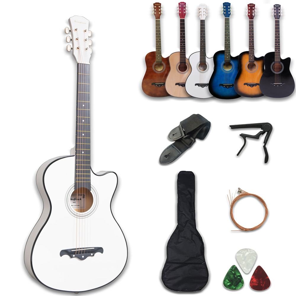 38 Inch Colour Acoustic Guitar Small Size Beginner 6 Steel Strings Kids Musical Instrument With Bag Capo Strap Pick Tuner AGT16