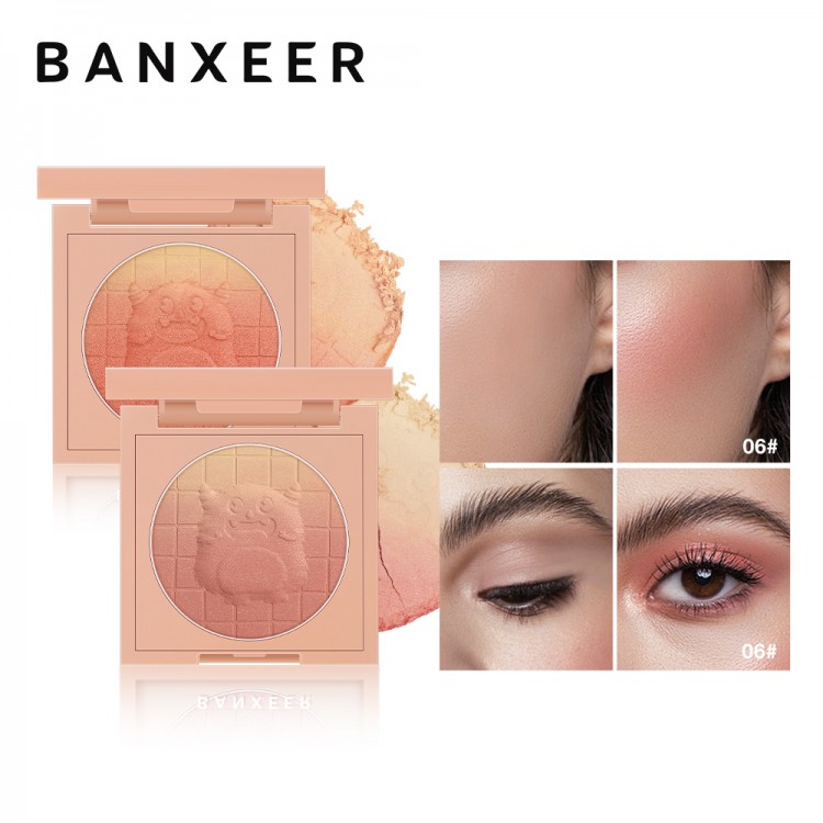 BANXEER 6 Colors Embossed Gradient Blush Pallet Soft Tint Face Blush High Pigment Pink Shining Shadow Blush Makeup Powder