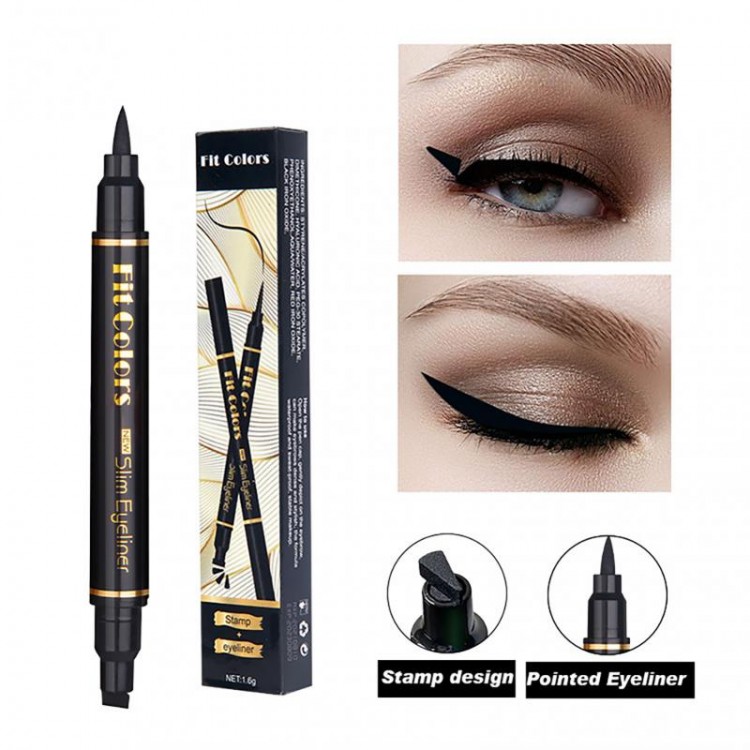 ELECOOL 2 In1 Winged Stamp Liquid Eyeliner Pencil Waterproof Fast Dry Lasting Black Eye Liner Pen Korean Cosmetics Makeup Tool