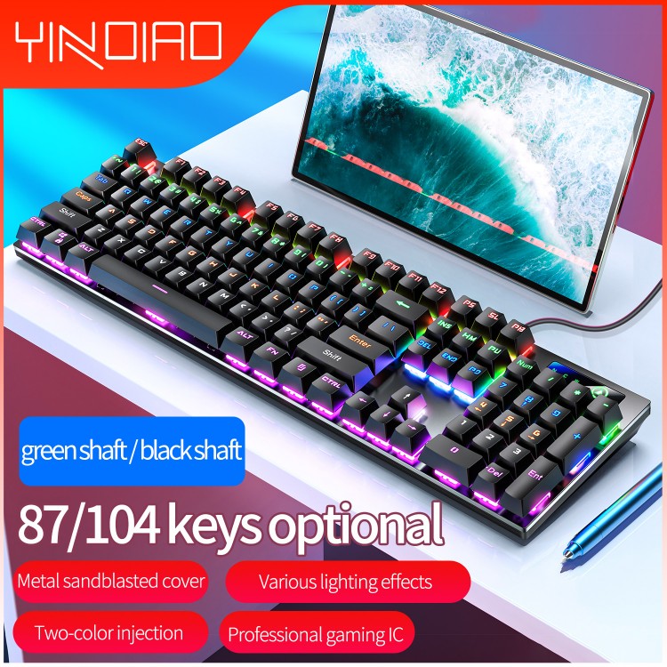 ZK3 mechanical black/green axis keyboard game USB wired 87/104 key sound crisp marquee for computer learning office accessories