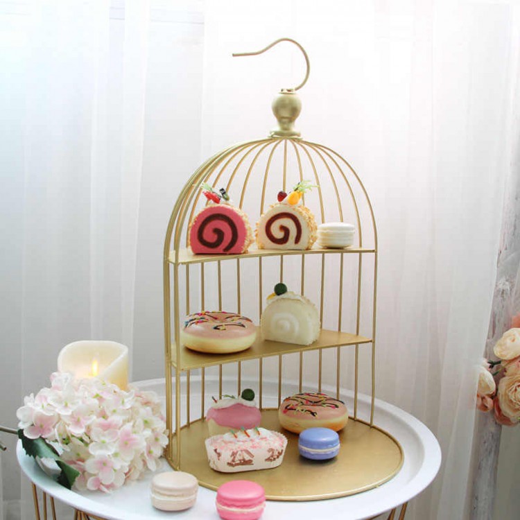 1pc Wrought Iron Bird Cage Dessert Cake Display Stand Table Decoration Cake Rack Snack Holder Wedding Birthday Party Supplies