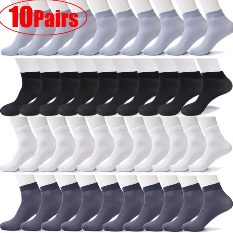 10pairs Bamboo Fiber Men Socks Summer Spring Sports Socks Sweat absorption deodorant Thin Stripe Breathable Silk Long Sock