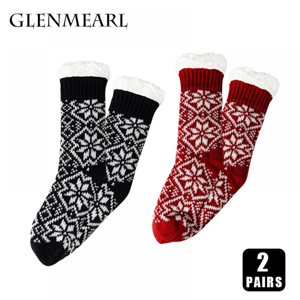 1/2 Pairs Women&#39;s Cotton Indoor Floor Socks Thick Keep Warm Winter Snow Non-Slip Thermal Soft  Middle Sock Home Bed Female Socks