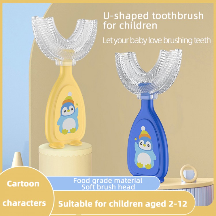 Baby Silicone Teeth Tooth Brush Kids  360 Degree U-shaped  Toothbrush Dental Oral Care Cleaning Tool Suitable For 2-12 Years Old