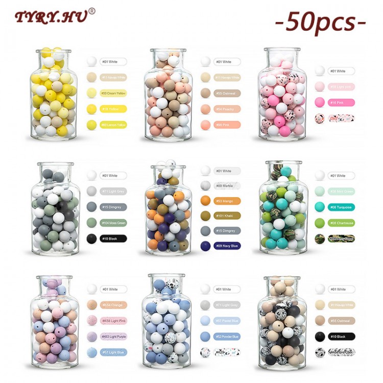 TYRY.HU 50pc/lot Silicone Loose Baby Bead 12mm DIY Chewable Colorful Teething Pacifier Chain Bracelet BPA Free Silicone Beads