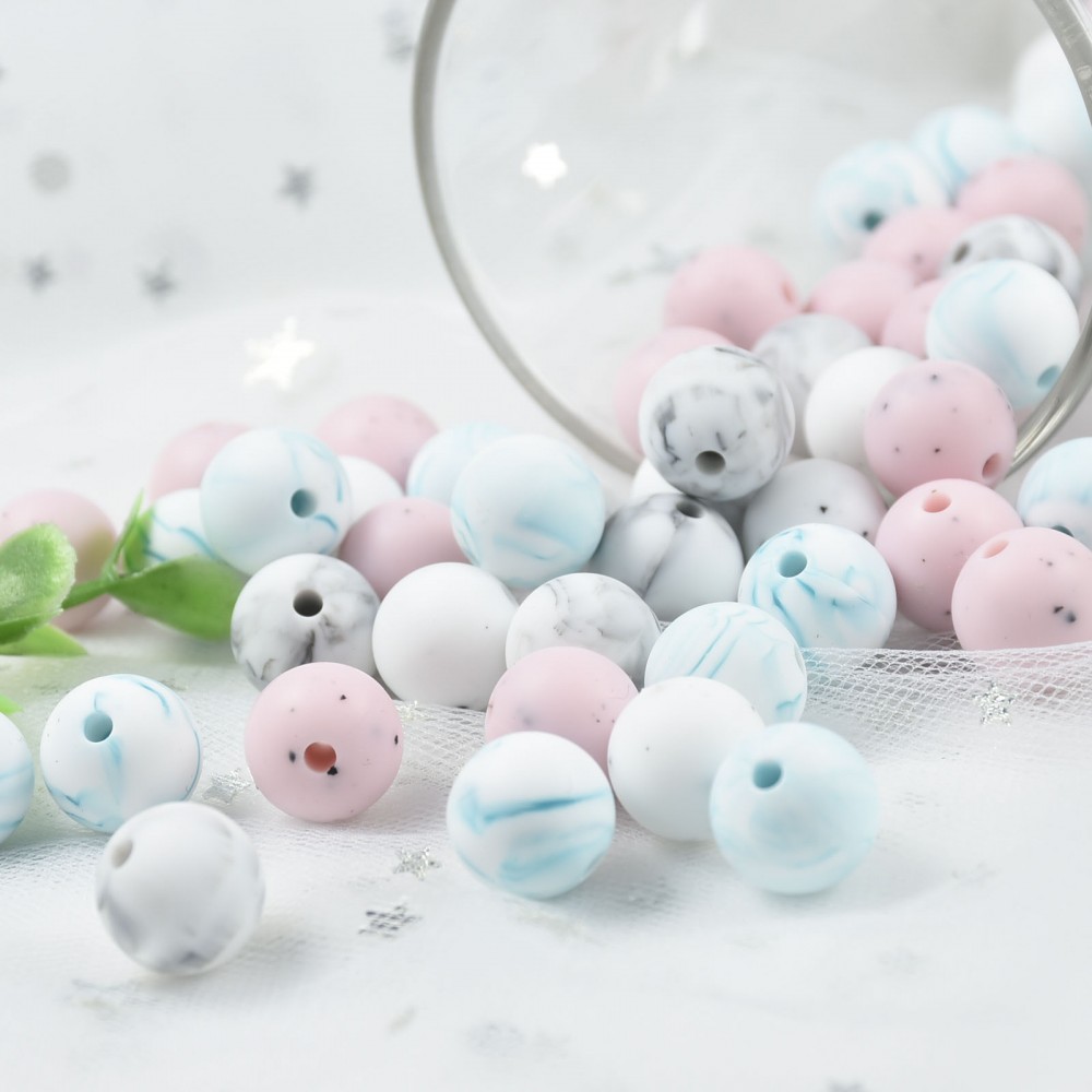 40 PCS 12MM Marble White Pink Gritty Round Silicone Beads DIY Pacifier Chain Teething Beads Baby Silicone Pendant Perle BPA Free