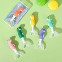 Cartoon Dinosaur Baby Toothbrush Children 360 Degree U-shaped Toothbrush Children Teeth Oral Care Soft Silicone Toothbrush 2-12Y